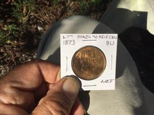 1873 Uncirculated Copper Brazil 40 Reis Coin Simply Beautiful No Reserve - Picture 1 of 8