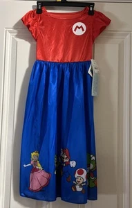 Super Mario Mädchen Figur Satin rot und blau Nachthemd, Kleid Gr. S - Bild 1 von 8