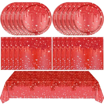 41 PCS Red Happy Birthday Table Decorations for 20 Guests Plates Napkins - Image 1 of 4