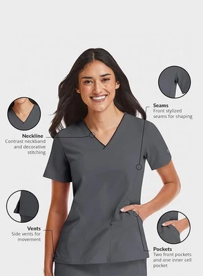 Maevn 4510 Women's Matrix Impulse Contrast V-Neck Top 3 Pockets Sizes XXS to 3XL - Image 1 of 4