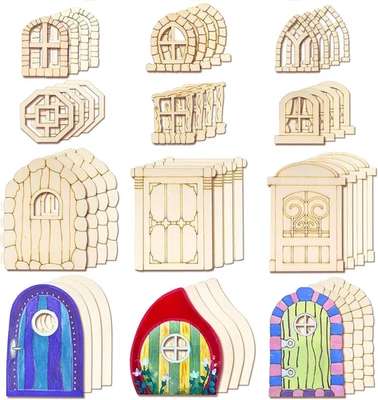 48 Pcs Fairy Door & Window Craft Kit - Wooden Garden Doors, Unpainted Miniature  - Image 1 of 4