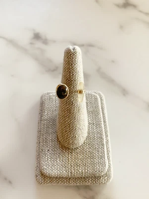 Anillo Melissa Joy Manning Oro 14k Zafiro Crudo/Hueso de Dino Cara Abierta, Nuevo Foto 1 de 4