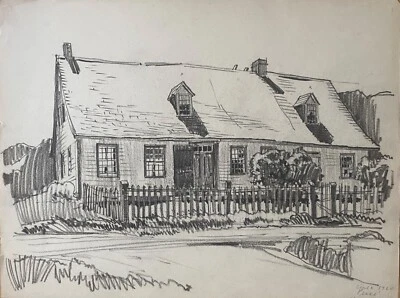 Norman Kent Perce Canada Oldest House Architecture Drawing 1950s - Image 1 of 3