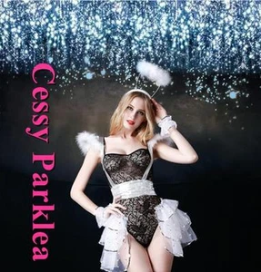 Z-D3-3 Sexy Angel Furry Sequin Teddy Lingerie Costume Set M-L AU 8-12 - Picture 1 of 3