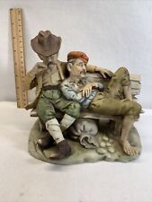 Vintage porcelain Statue two men on a bench in a park made in Japan