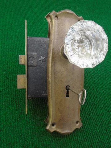 ONE SARGENT 'STAR'  MORTISE LOCK SET w/PLATES, KEY & GLASS KNOBS  (12383) Cover