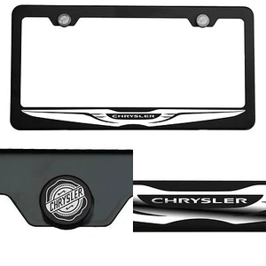 Laser Engraved Chrysler Logo Mirror Matte Black License Frame Stainless Steel - Picture 1 of 11