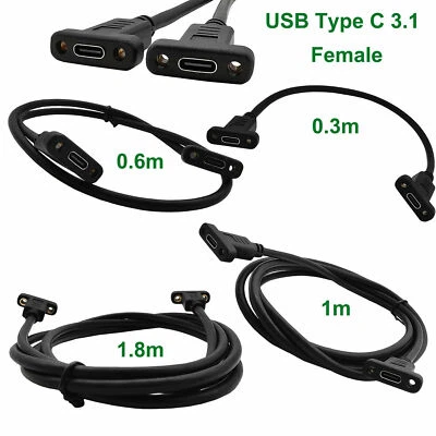 USB 3.1 C Cable Female to C Female Adapter Panel Mount Screw Connector Converter - Image 1 of 4