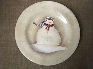 Sakura Snowmates Lunch Salad Plate Dish 8.75" Snowman Red Scarf Snowflakes - Picture 1 of 2