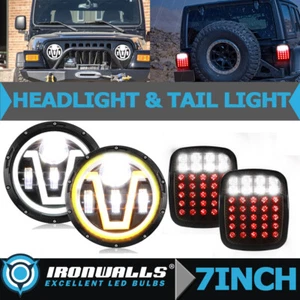 7" Round Headlights+ Smoked 33 LED Tail Backup Reverse for Jeep Wrangler TJ CJ - Picture 1 of 12