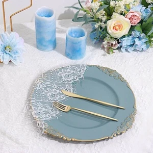 6 DUSTY BLUE 13" Round with Embossed Rim Charger Plates Wedding Party Supplies - Picture 1 of 7