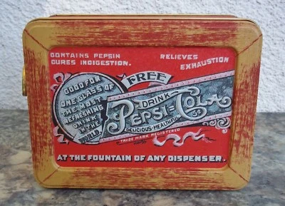 Pepsi Cola Tin Music Box Embossed Plays Tune "Memory" New In Box Advertising Lid - Image 1 of 4