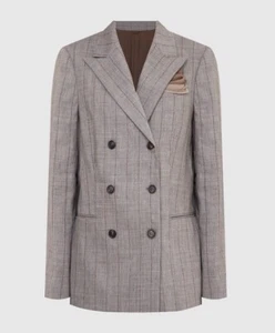 Brunello Cucinelli Gray Striped Linen-Wool Double Breasted Blazer - Size 40 - Picture 1 of 11