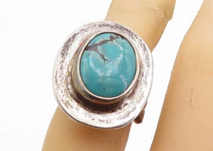 MEXICO 925 Silver  Vintage Turquoise Smooth Oval Cocktail Ring Sz 6  RG6942 - Picture 1 of 6