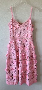 Vestido Michael Kors 3D Floral Apliquetado Cordón Encaje Talla 2 Rosa Correas Ajustadas - Imagen 1 de 15