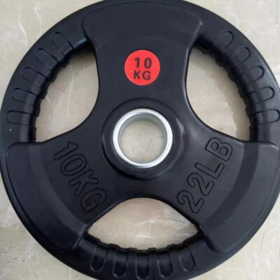 Olympic 2" Tri Grip Weight Plates Discs Set Cast Iron Rubber 10kg Single Pair - Image 1 of 4