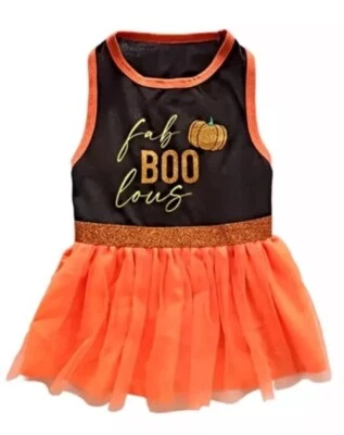 Vestido Simply Dog Negro Naranja "FAB BOO LOUS" Calabaza Halloween Mascota Perro Mediano Foto 1 de 4