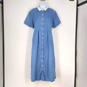 Vintage 90s True Blue Denim Long Dress Modest Midi Button Front Women's 1X - Picture 1 of 7
