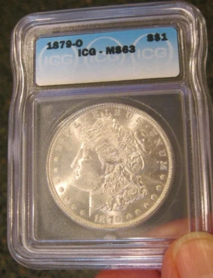 1879 O Morgan Silver Dollar BU, RARE, ICG MS 63, Lightly toned, 5028 - Image 1 of 4