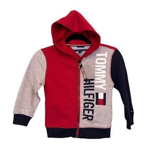 Tommy Hilfiger Hoodie Boys 5 Red Gray Lawrence Colorblocked Full Zip Fleece NWT - Picture 1 of 10