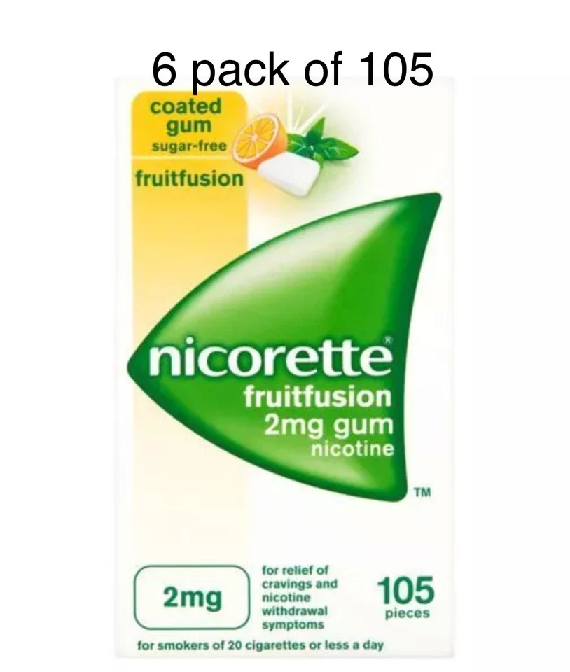 Nicorette Fruitfusion Kaugummi, 2 mg, 105 Stück - 6 Packungen à 105 Ablaufdatum 2027