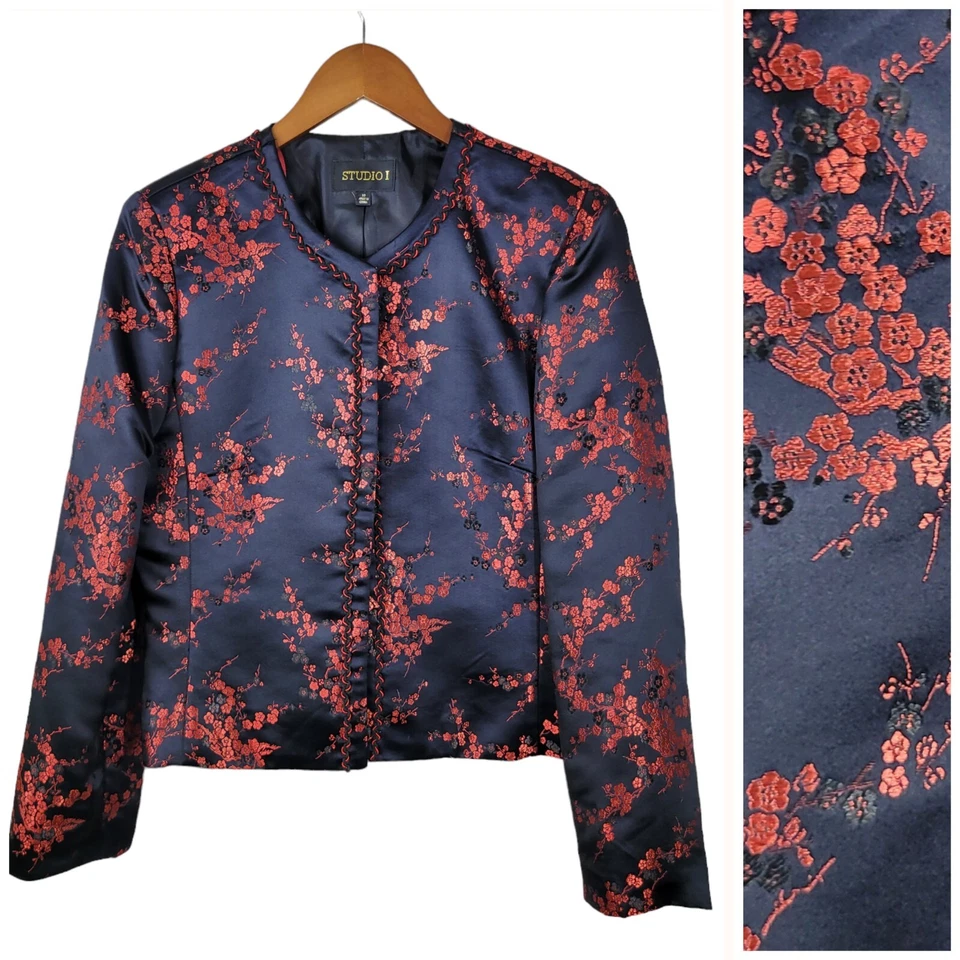 Chaqueta de satén vintage talla 10 floral bordada asiática roja negra alt grunge gótica Foto 1 de 4