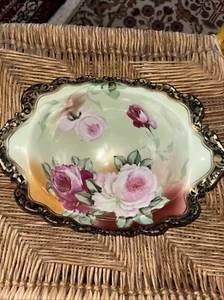 ¡EXQUISITO CUENCO DE PORCELANA NIPÓN PINTADO A MANO! ¡ROSAS Y PEONÍAS! ¡BORDE INUSUAL! - Imagen 1 de 12