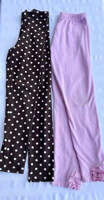 2 Pares Leggings Niñas Talla 10 Rosa y Marrón Con Lunares Blancos Foto 1 de 4