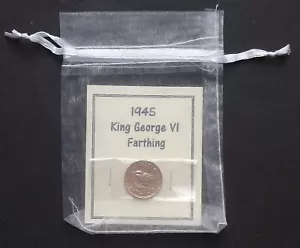 1945 80th birthday Farthing vintage coin WW2 free gift bag Rod Stewart born king - Picture 1 of 4