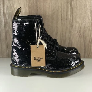 Dr. Martens 1460 Pascal Combat Sequin Black/Silver Reversible Boots Wmns Size 5 - Picture 1 of 8