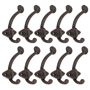 10 Cast Iron Double Wall Hooks Rustic Coat Hanger Key Holder Towel Purse 3 1/2" - Picture 1 of 7