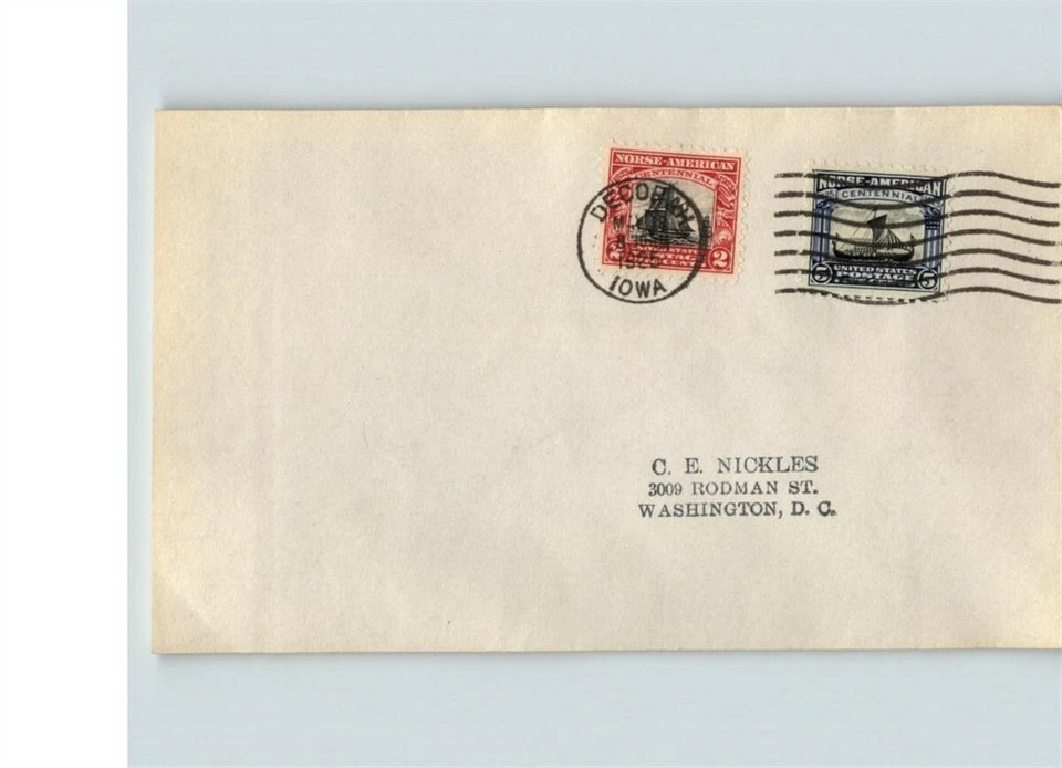 NORSE AMERICA, both # 620 & 621 cancelled Decorah, Iowa, to Nickles, First Day o - Image 1 of 1