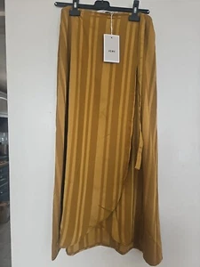 Ichi Womens Wrap Skirt Size 36 Green/Gold Stripe Ihkatinka Silk Feel RRP £ 65 - Picture 1 of 6