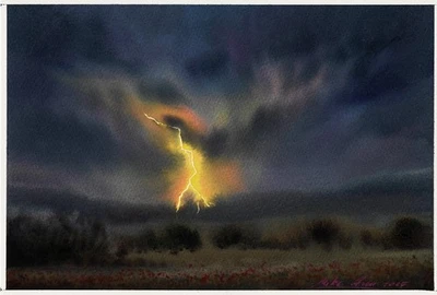 оригинальная картина 20 x 30 см 262DM художественная акварель пейзаж шторм - Изображение 1 из 4