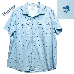 Camicia Hurley Surf & Enjoy stampa palma tropicale ventilata con bottoni taglia XL nuova senza etichette - Foto 1 di 10
