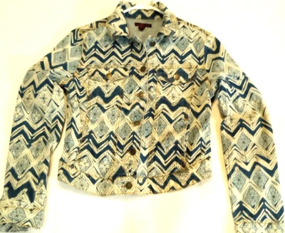 Jaqueta jeans material menina azul creme sudoeste asteca júnior tamanho grande - Imagem 1 de 4