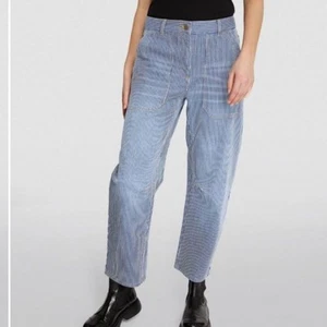 ME + EM Women Cotton Blend Striped Engineered Leg Pant SZ 6 Pockets Blue White - Picture 1 of 7
