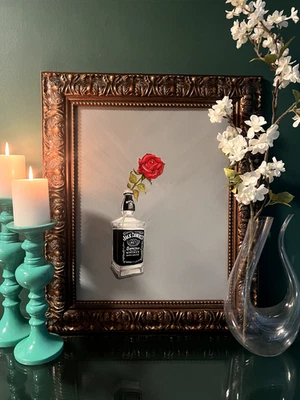 Original Oil Painting, 16x20 inches, Rose, Flowers, Jack Daniels, Still Life. - Image 1 of 3