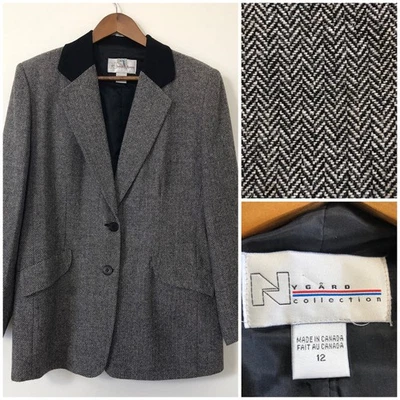 Blazer de Colección Años 90 Nygard Lana Espiga 12 (Mediano/Grande) Tweed Silencioso Lujo Foto 1 de 4