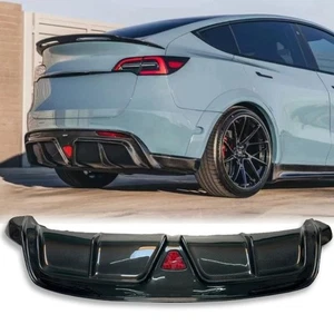 Carbon Fiber Rear Bumper Lip Diffuser Spoiler LED For Tesla Model Y 2020-2023 - Bild 1 von 1