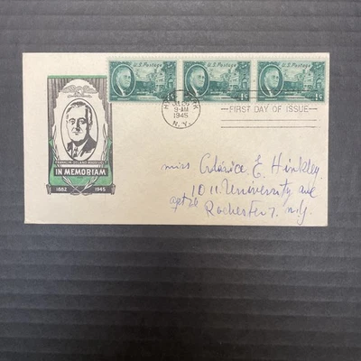 1945 FDC Ioor Franklin Roosevelt FDR Hyde Park NY Rochester 930 - Image 1 of 3