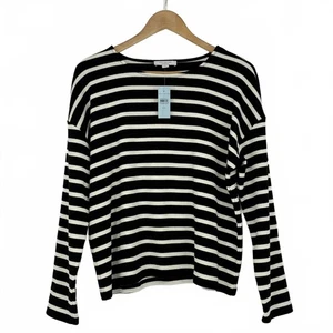 Ann Taylor Weekend schwarz & weiß gestreiftes Langarmshirt neu mit Etikett Größe LP - Bild 1 von 9
