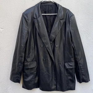 Double Breasted Faux Leather Jacket Womens Extra Large Black 18 Soft Lightweight - Picture 1 of 15