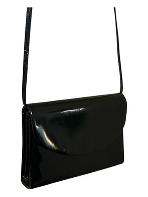 VTG 50’s 60’s Faux Black Patent Leather Envelope Shoulder Purse Clutch - Image 1 of 4