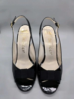 Vintage Delman Patent Leather Peep Toe Pumps W/ Grossgrain Ribbon Bow Size 7 - Image 1 of 4