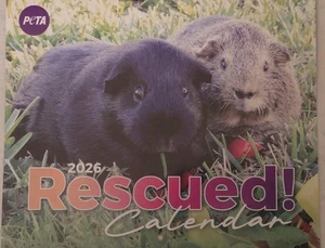 2026 PeTA gerettet! Wandkalender 11 x 17 Katzen Hunde Esel Pferde Hühner - Bild 1 von 3