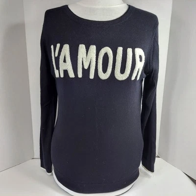 Elle Boucle L'Amour My Love Womens Knit Pullover Crewneck Sweater Sz L Black - Image 1 of 4