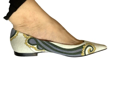 Zapatos planos de ballet de seda coloridos Emilio Pucci 37,5 estampado abstracto punta en punta Foto 1 de 4