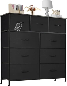 Comoda dormitorio 9 cajones organizzatore tela torre metallo madera armario negro - Foto 1 di 12