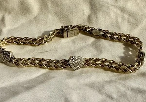 925 Sterling Silver 1/11 10k AU Peru Hearts Rope Bracelet 8” Lot#70 - Picture 1 of 8